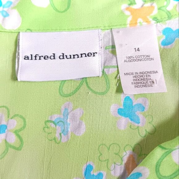 Vtg ALFRED DUNNER Floral Button Shirt Green 100% Cotton Size 14 Cottagecore - Picture 6 of 7